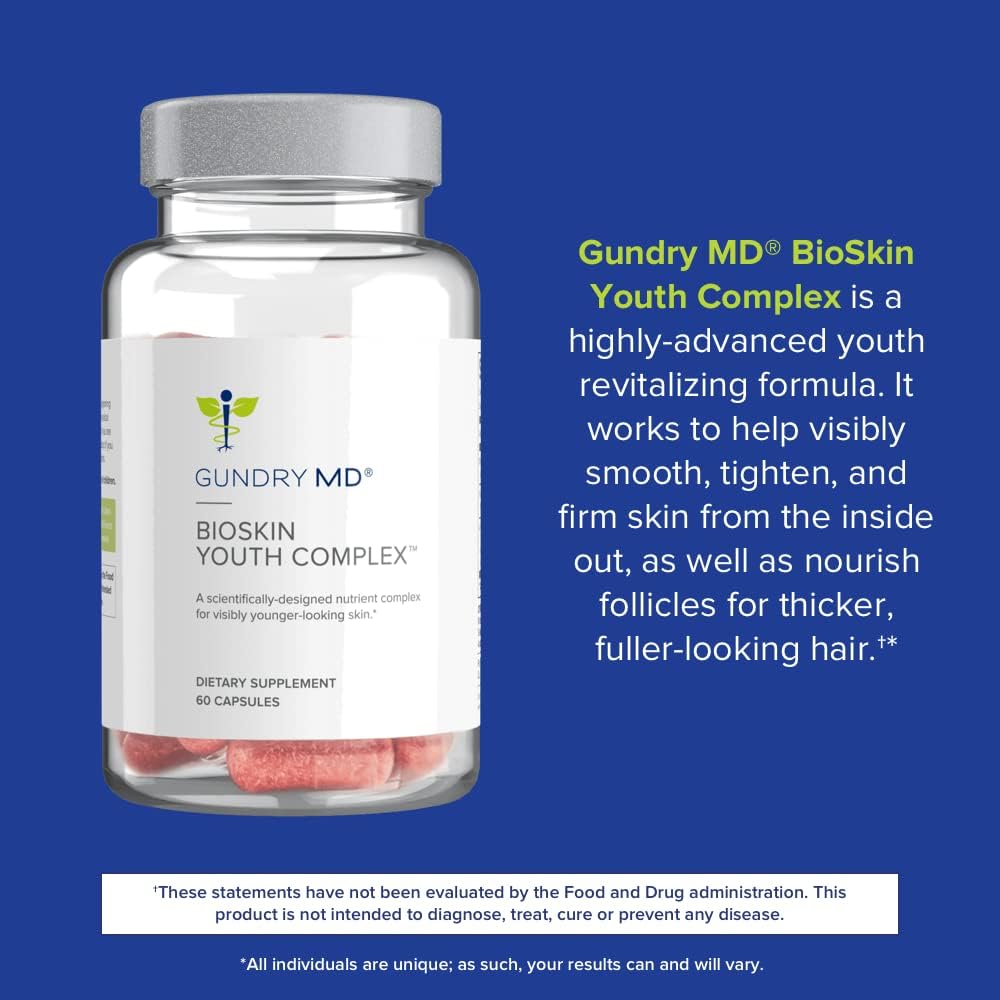 Gundry MD BioSkin Youth Complex Supplement for Healthy Skin and Hair - Reduce the Appearance of Fine Lines and Wrinkles and Improve Skin Appearance and Elasticity - 60 Capsules